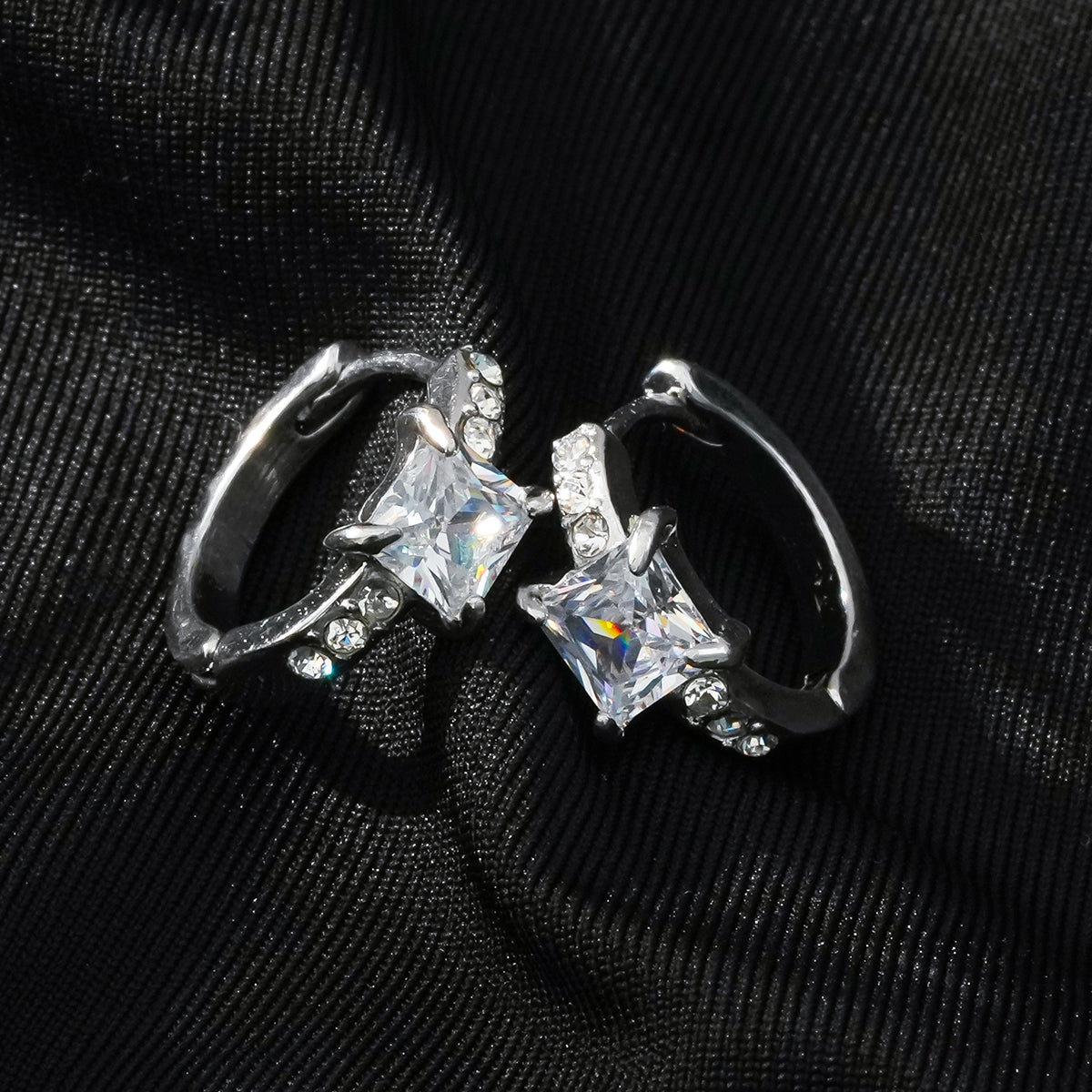 ASTORIA White Gold (Silver Toned): Mini Hoop Gold Earrings Embedded with Zirconia Gemstones