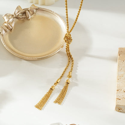PIO Gold: Rope Chain Tassel Y-Necklace for Women – Adjustable Dainty Lariat Drop Statement Jewelry Perfect for Layering